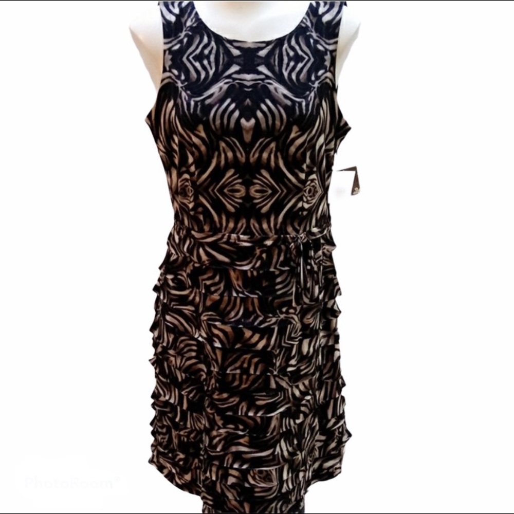 Taylor Black tan and cream ruffled dress